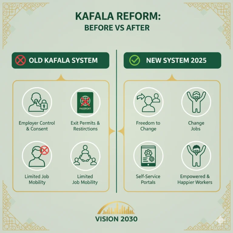 Before and After Kafala System Reform in Saudi Arabia 2025 – Comparison Chart